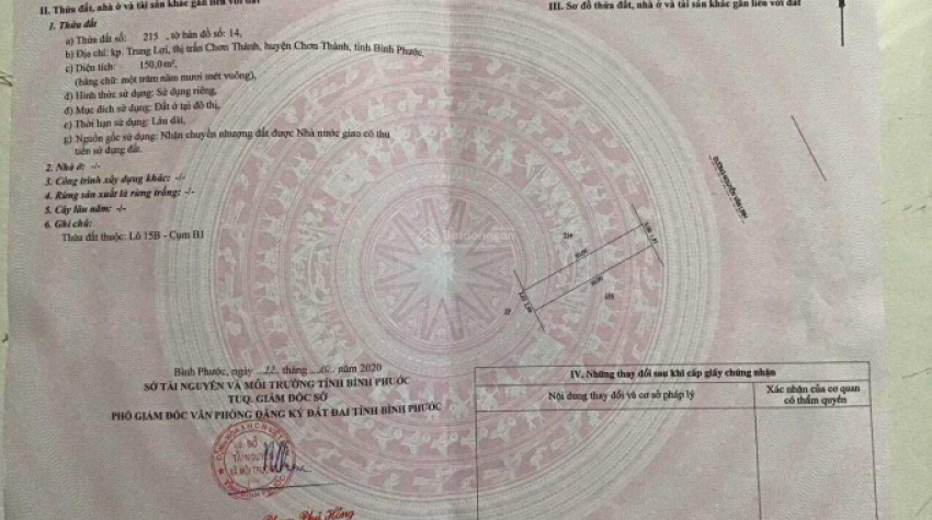Bán 2 lô đất MT Nguyen Van Linh TTHC chơn Thành Bình Phươc