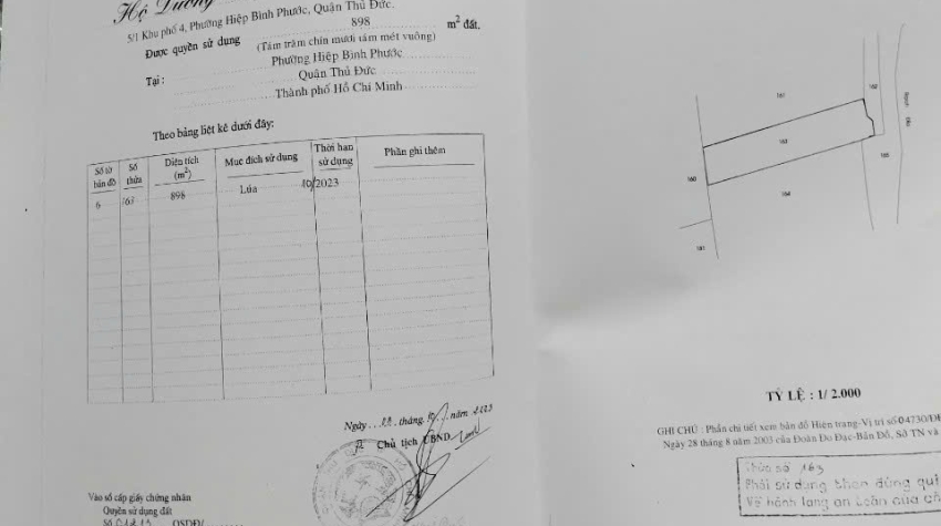 Bán lô đất hẻm 808 Hiệp ình Phước, Tp Thủ Đức 1000M giá chỉ 20ty